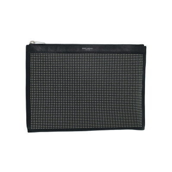 SAINT LAURENT PARIS Studded Zip Tablet Holder Clutch Bag - Picture 1 of 8